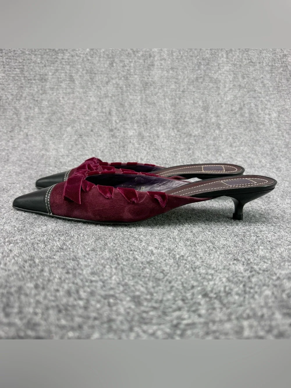 VTG COACH Kitten Heel Mules Burgundy Suede Black Leather 9B
